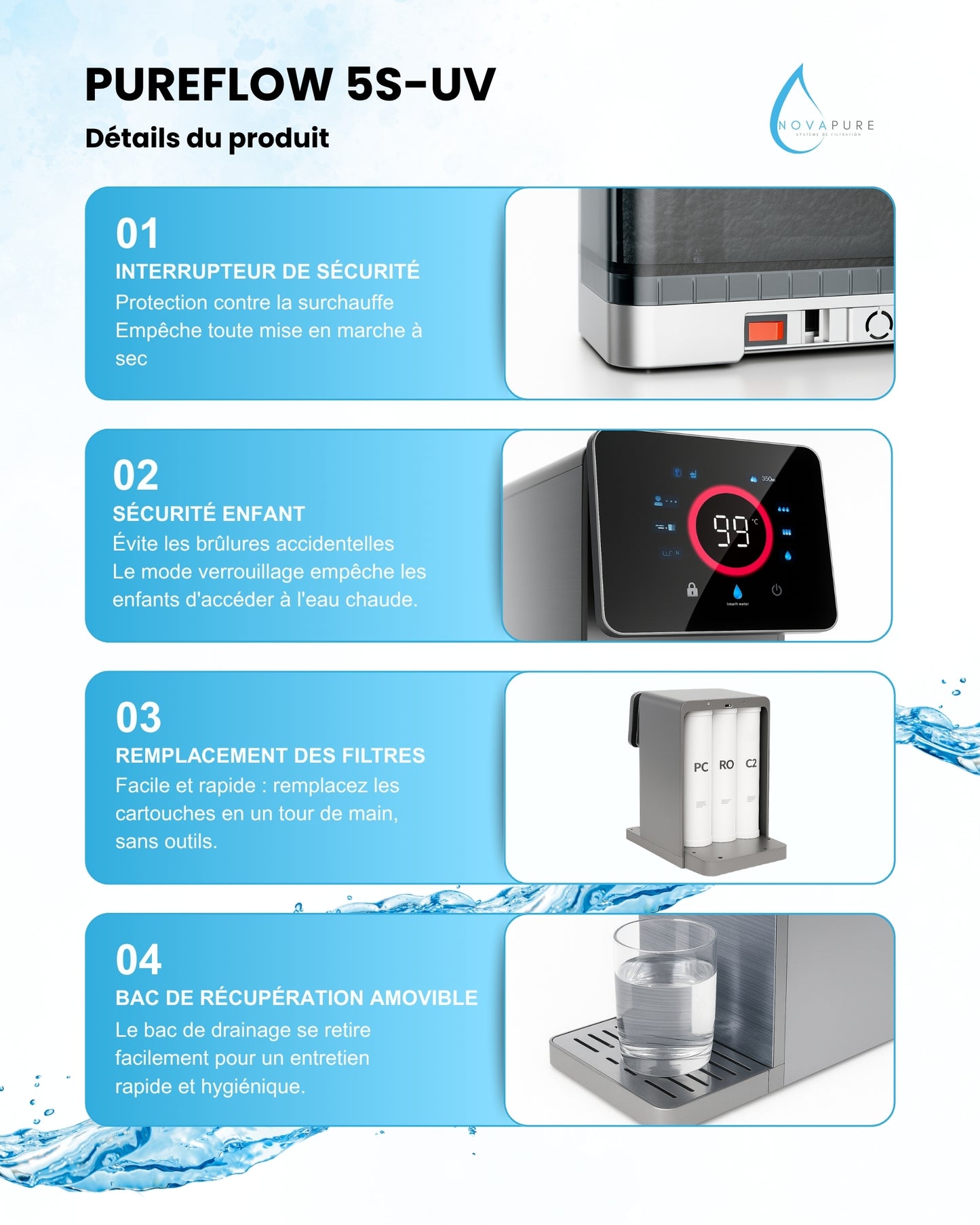 Pureflow 5S-UV – Distributeur d'Eau Pure Multi-Fonction